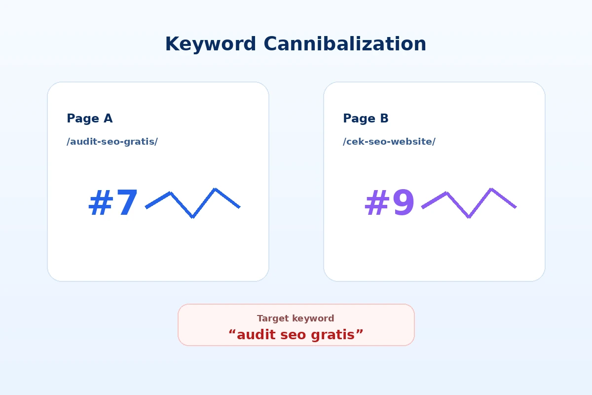 Ilustrasi dua halaman yang bersaing untuk keyword yang sama