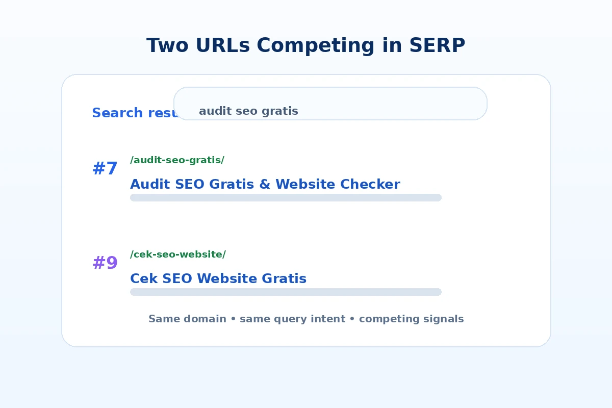 Dua URL dari domain yang sama bersaing di hasil pencarian