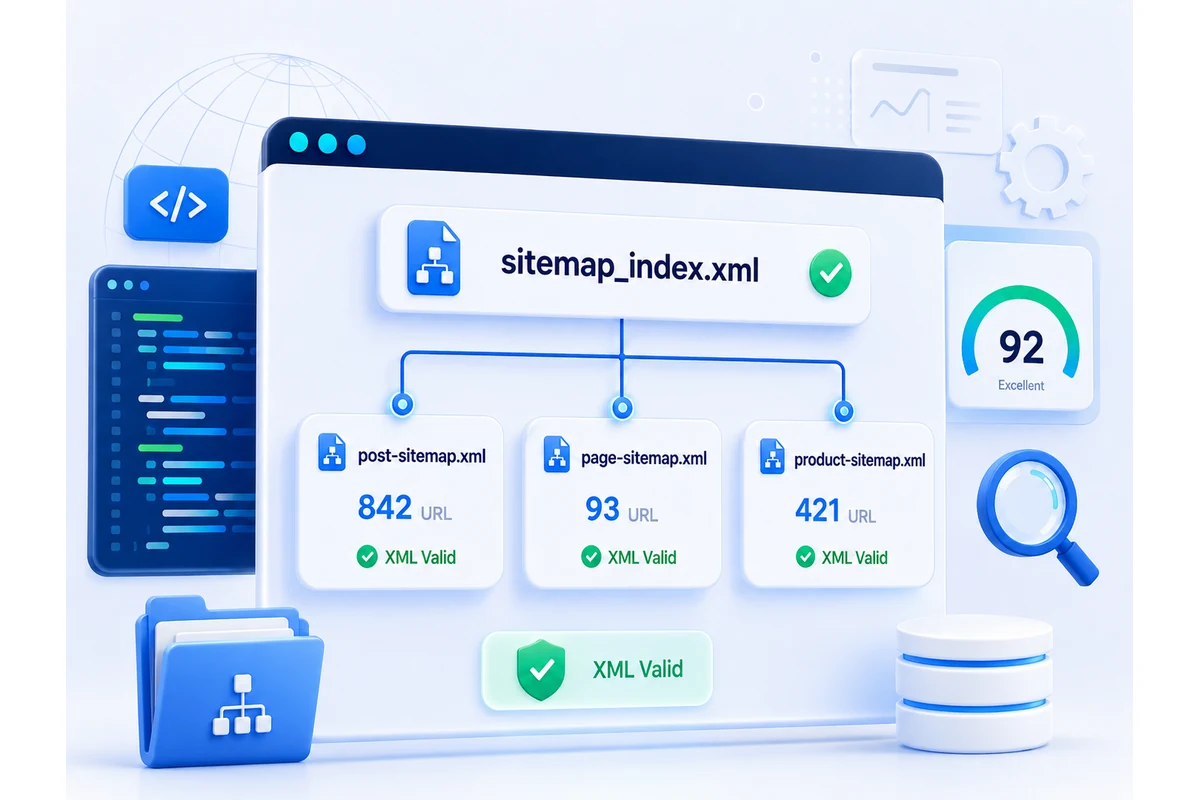 Ilustrasi struktur sitemap website dan status XML valid