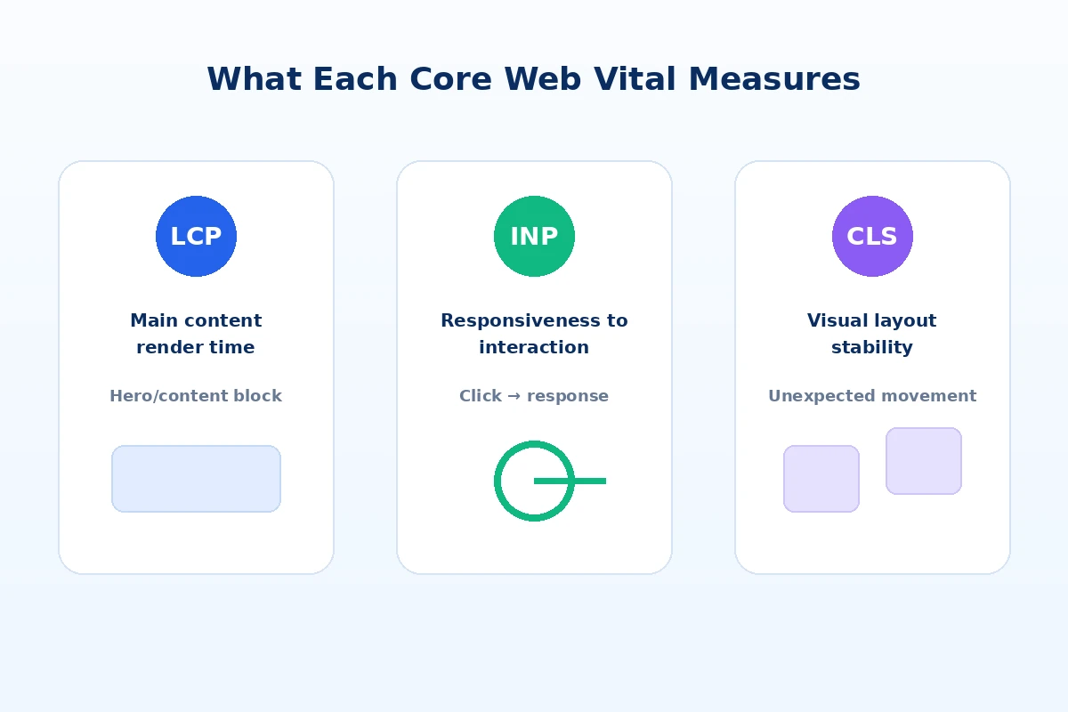 Penjelasan visual LCP INP dan CLS pada Core Web Vitals