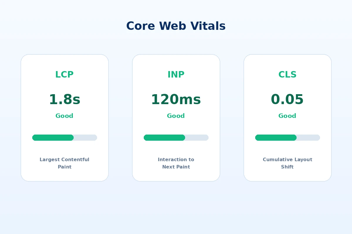 Ringkasan metrik Core Web Vitals LCP INP dan CLS