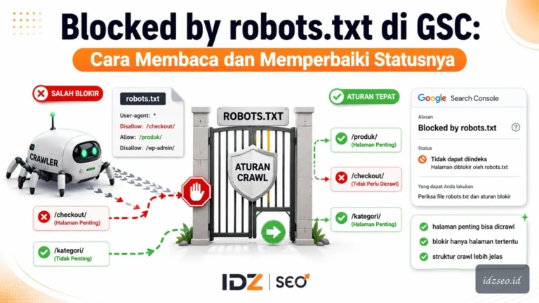 Ilustrasi blocked by robots txt gsc — IDZ SEO