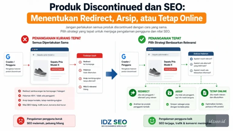 Ilustrasi discontinued product seo — IDZ SEO