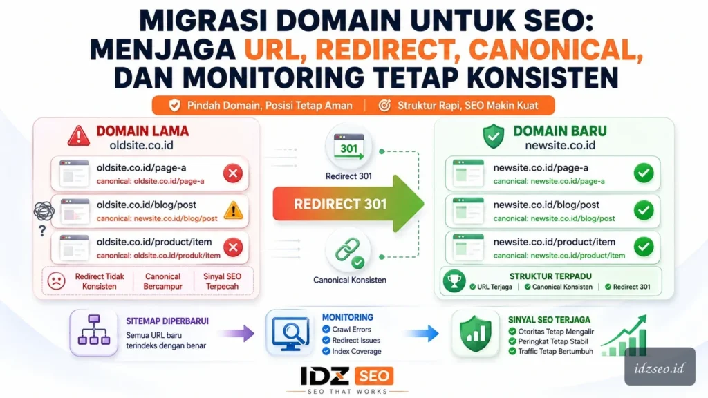 Ilustrasi migrasi domain seo — IDZ SEO
