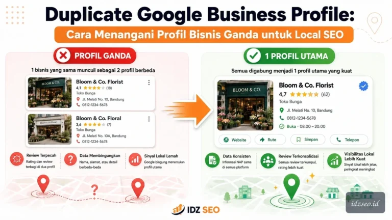 Ilustrasi duplicate google business profile seo — IDZ SEO