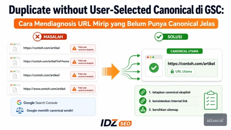 Ilustrasi duplicate without user selected canonical gsc — IDZ SEO