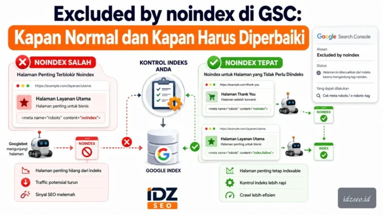 Ilustrasi excluded by noindex gsc — IDZ SEO