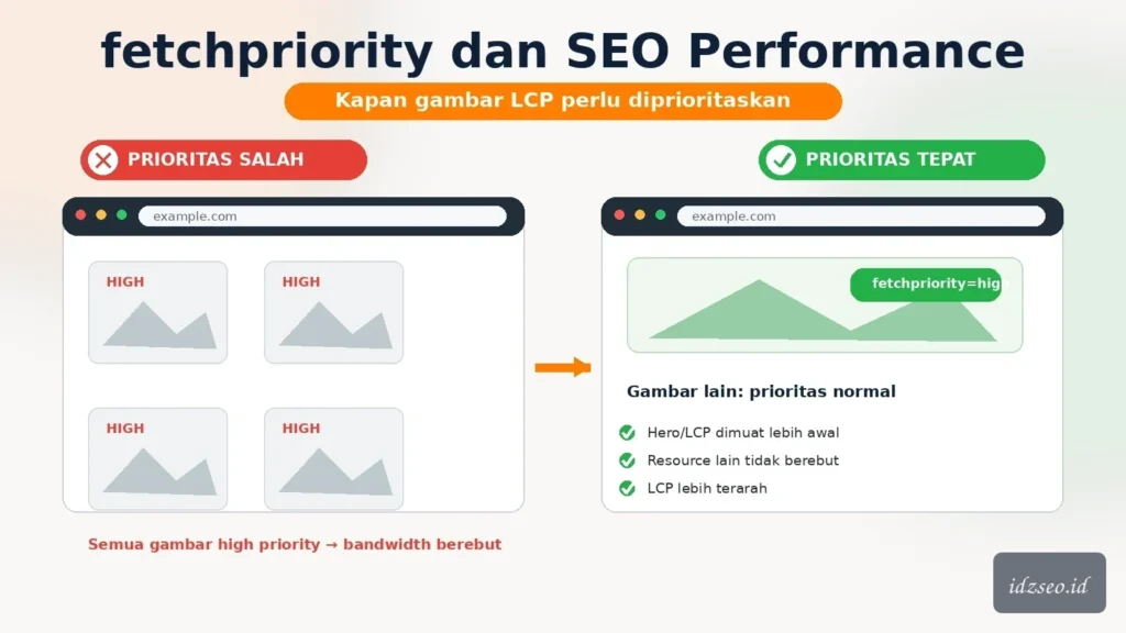 Ilustrasi fetchpriority lcp seo — IDZ SEO