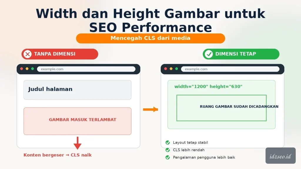 Ilustrasi width height gambar cls seo — IDZ SEO