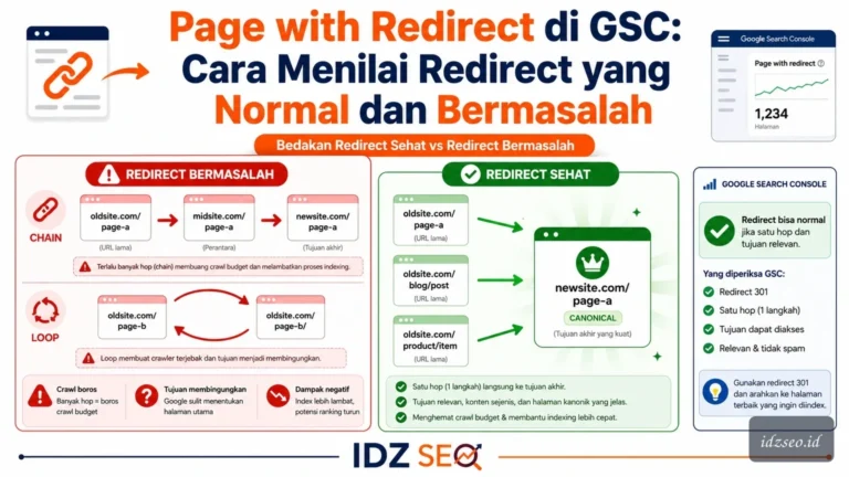 Ilustrasi page with redirect gsc — IDZ SEO