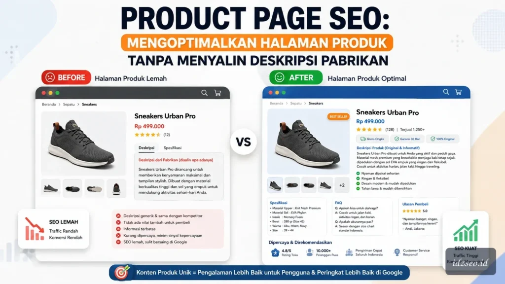 Ilustrasi product page seo — IDZ SEO